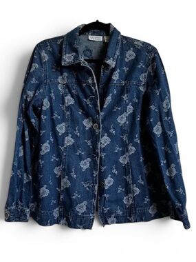 W4 Floral Pattern Dark Blue Denim Jacket